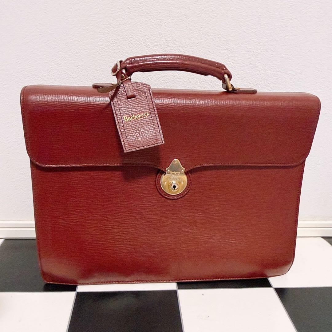 Authentic Burberrys All Leather Business Briefcase 28cm x 38cm x 9cm, Burgundy