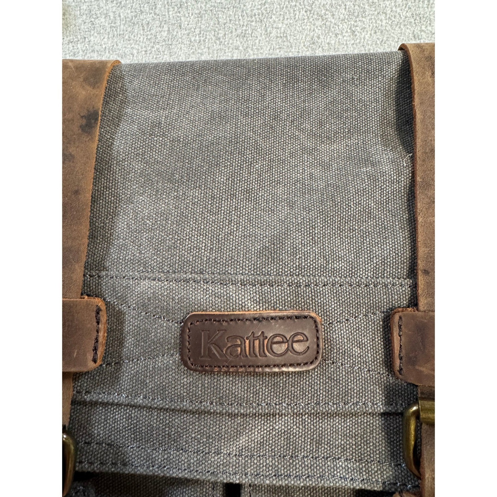 Kattee Canvas Leather Messenger Bag Laptop Briefcase Satchel Brown Gray Work