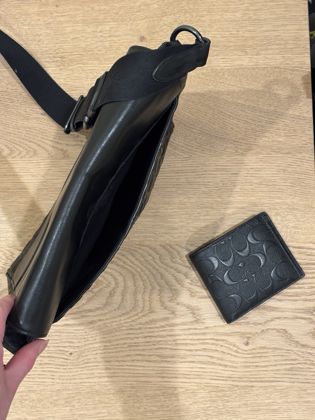 Coach Black Houston Map Bag in Signature Leather (4006) + 3-In-1 Wallet (1231)