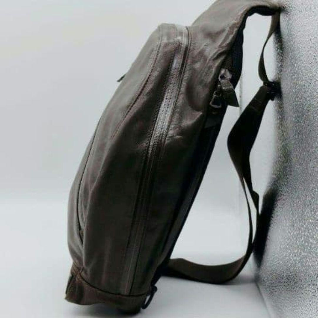 Authentic Porter Brown Leather Sling Shoulder Bag 34cm x 19cm x 10cm Excellent C