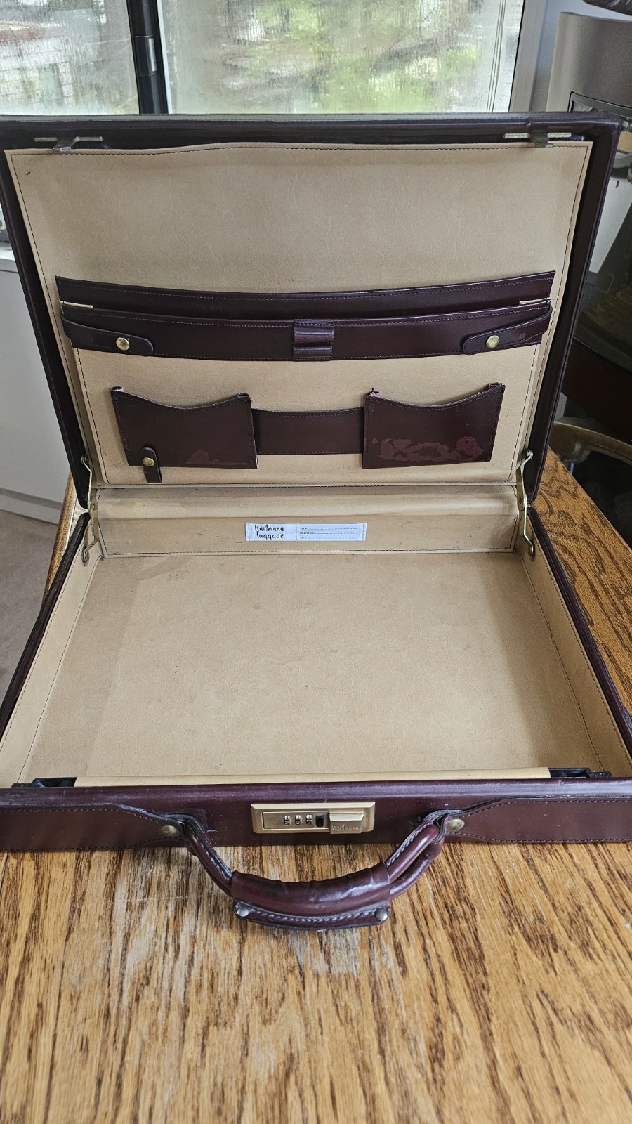 Hartmann Luggage Briefcase – Leather Hard Sided Case – 1980s – Brown