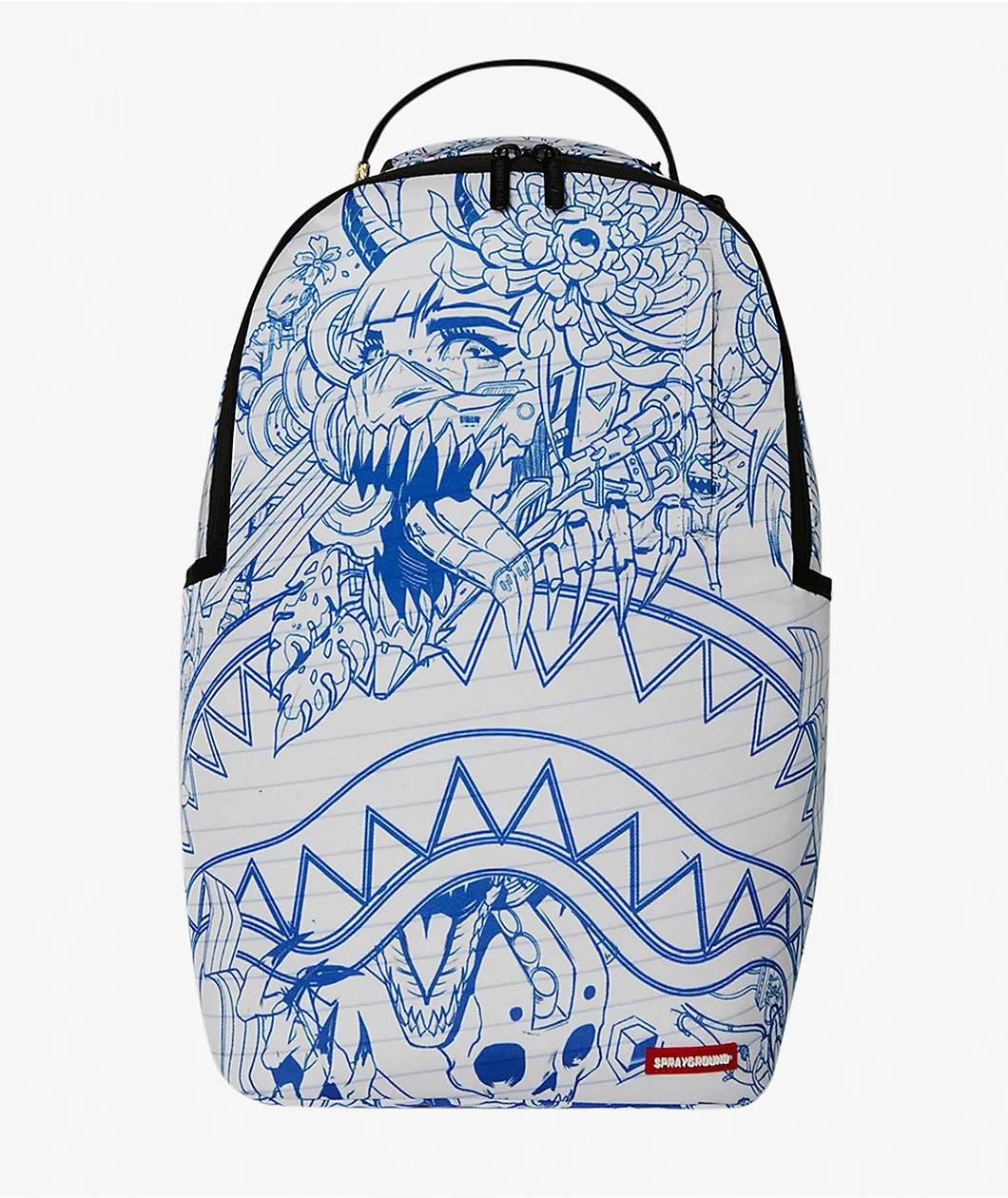 Sprayground Blue Ink Doodle Backpack🔥New Black Bookbag Large School Bag