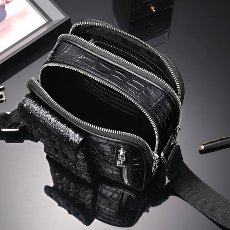 Top Cowhide Leather Crocodile Pattern Men’s Luxury Shoulder Bags Crossbody Bag