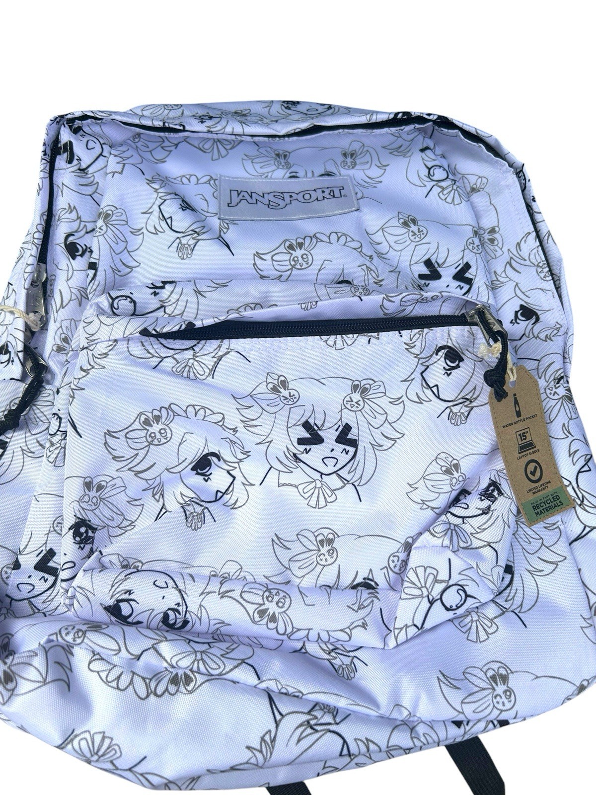 JanSport Backpack White Black Gray 16.5” Laptop Bag Manga Moon NWT School Work