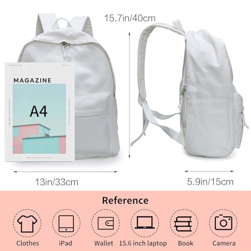 Canvas Backpack, Classic Basic Daypack, Lightweight Casual Travel White