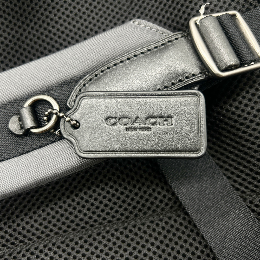 COACH Men Backpack Leather PVC Black Navy A1761 F56662 Bag Charm W41cm H51cm