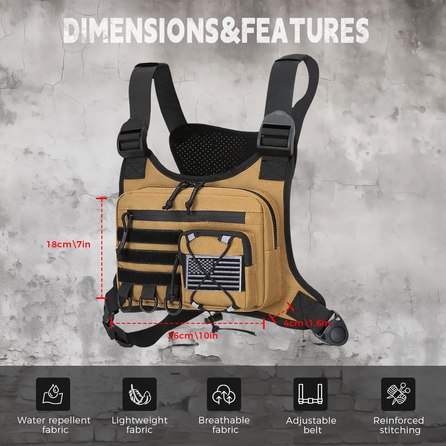 Outdoor Sports Chest Bag for Men, Chest Vest Holster Fits Most Pistols, EDC Trav