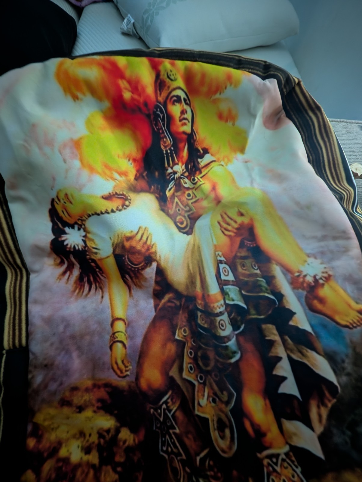 Multicolor Striped Backpack Native American Warrior Graphic Zip Large Unisex