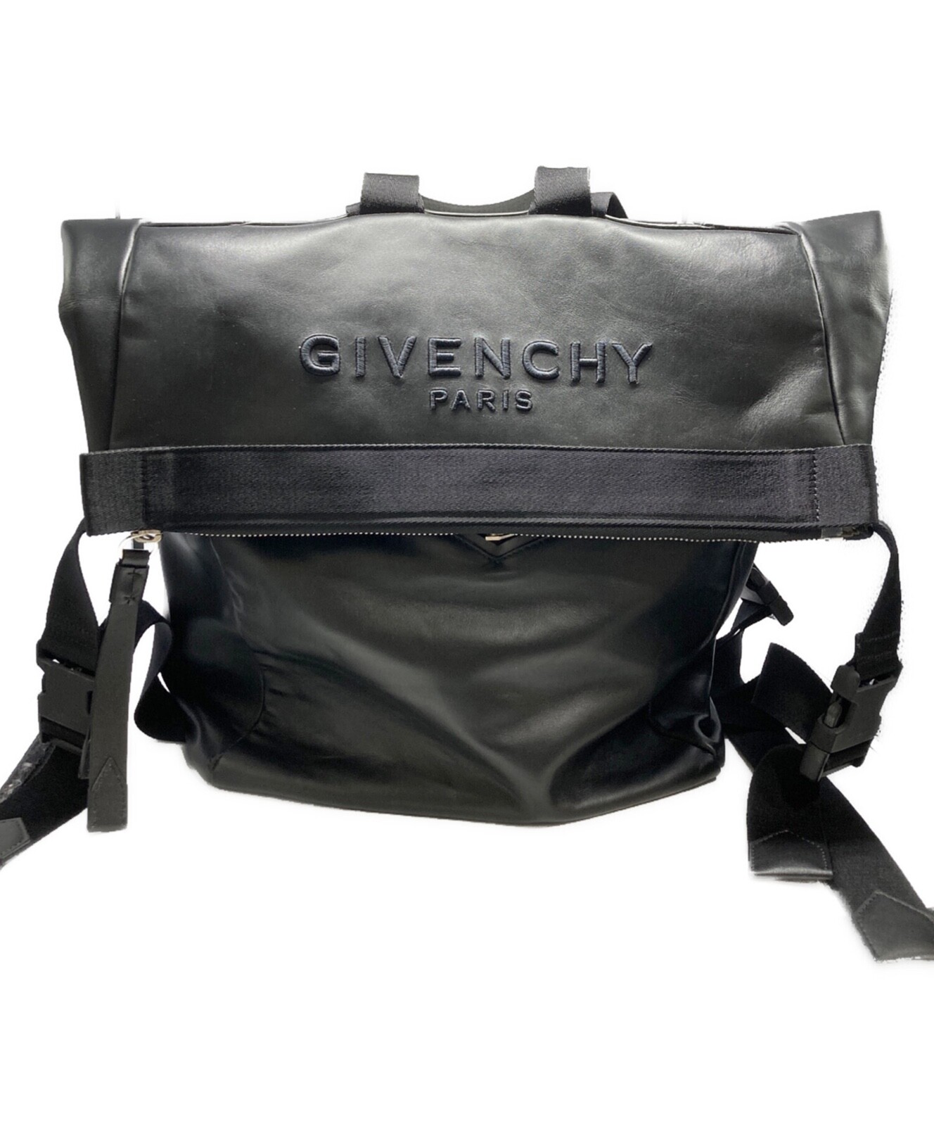 GIVENCHY PARIS Backpack Black Men’s Zipper Day-bag Adjustable Authentic Logo
