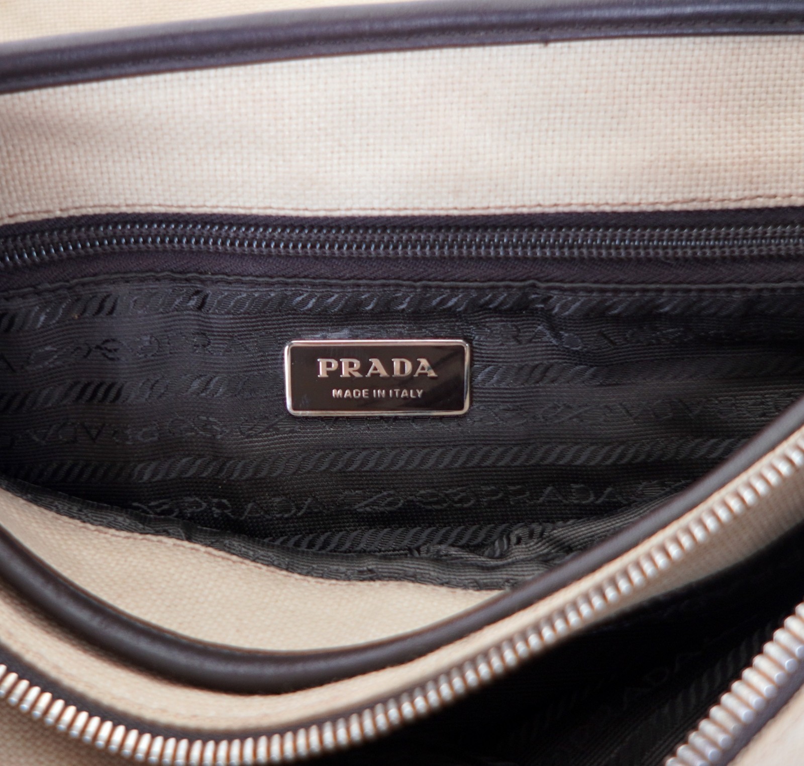 Vintage PRADA Beige Brown Canvas Leather Messenger Crossbody Bag Italy