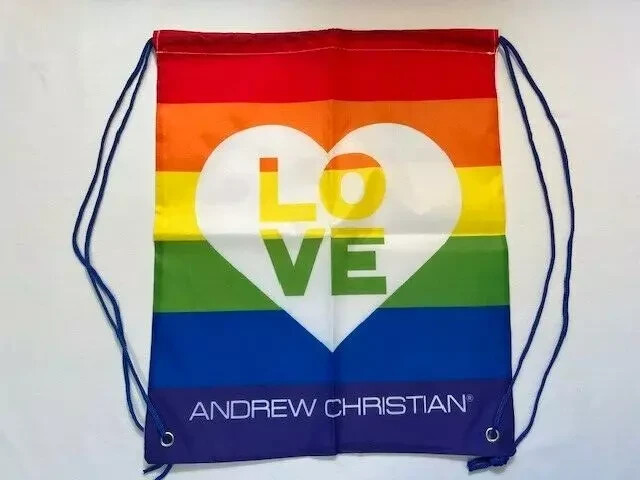 Andrew Christian – PRIDE Heart/LOVE Drawstring Back Pack – Black/Pride Color