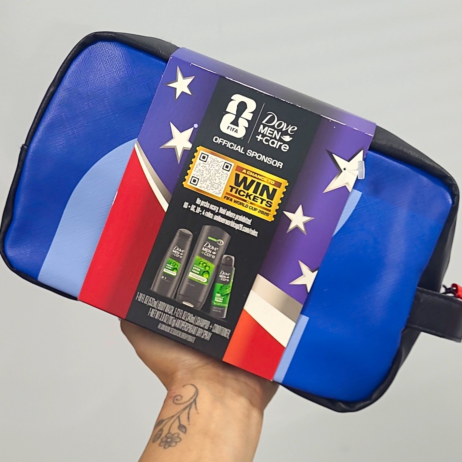 Dove Men+Care Stars Dopp Kit Blue Zip Toiletry Bag Small Travel Wrist Strap FIFA