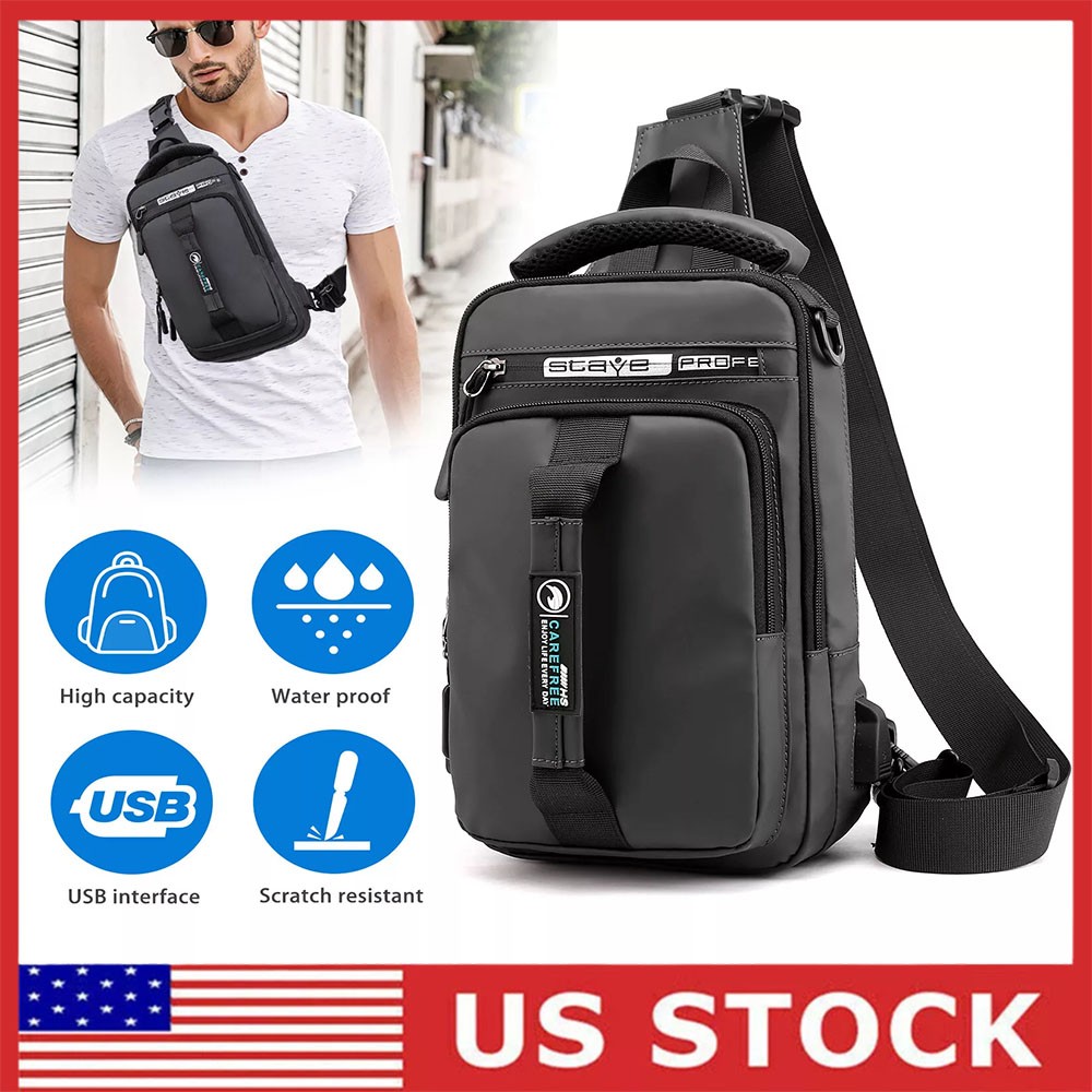 USB port anti-theft chest shoulder messenger backpack men’s sling crossbody bag