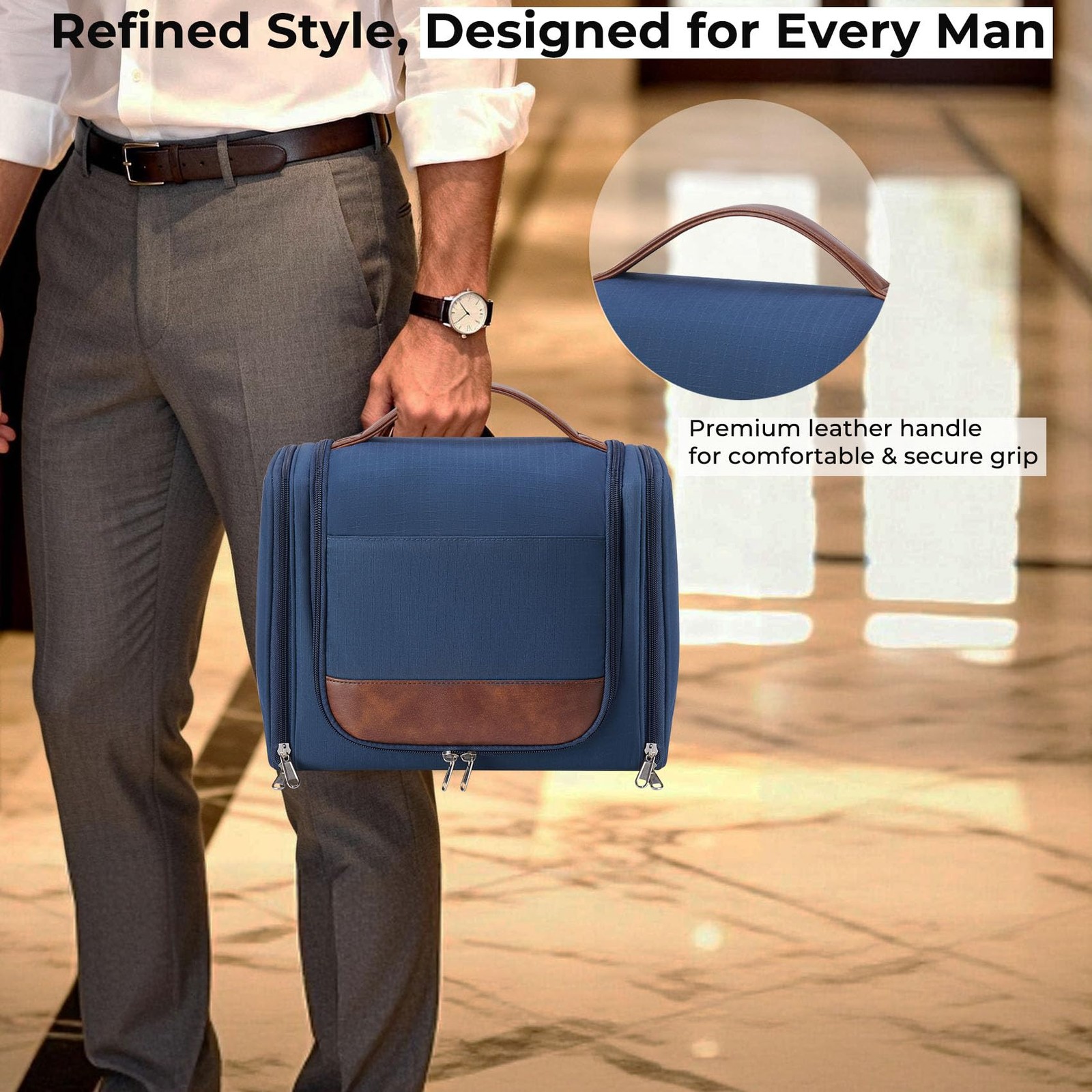Ralnitote Large Hanging Toiletry Bag for Men, Travel Bathroom Large, Navy