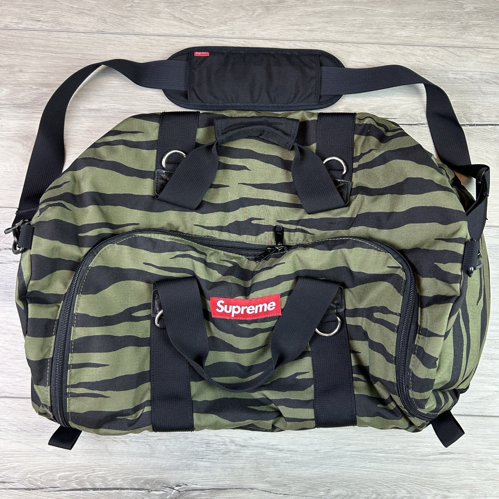 SUPREME S/S 2011 OLIVE ZEBRA DUFFLE BAG Box Logo Backpack Pouch Green Camo Print