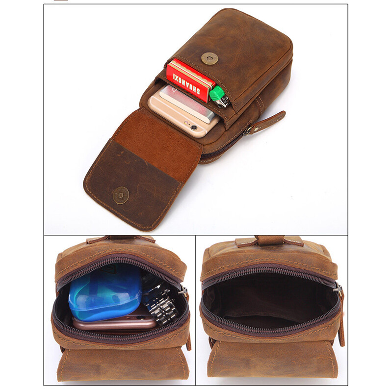 Men’s Genuine Leather Belt Bag Waist Fanny Pack Cell Phone Pouch Wallet Purse