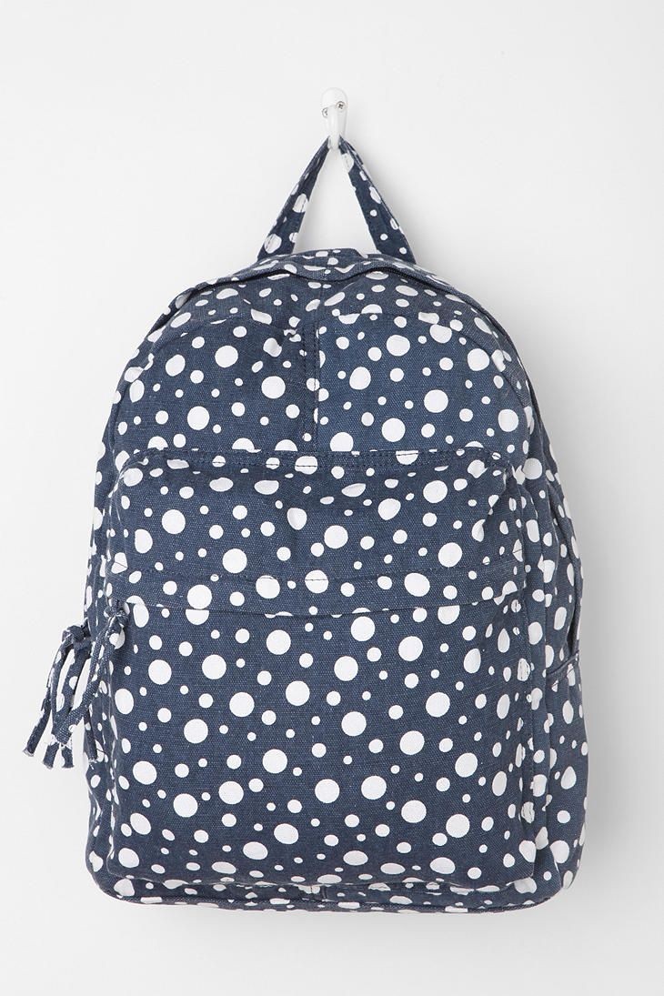 Urban Outfitters BDG Blue Polka Dot Cotton Canvas School Basic Unisex Backpack