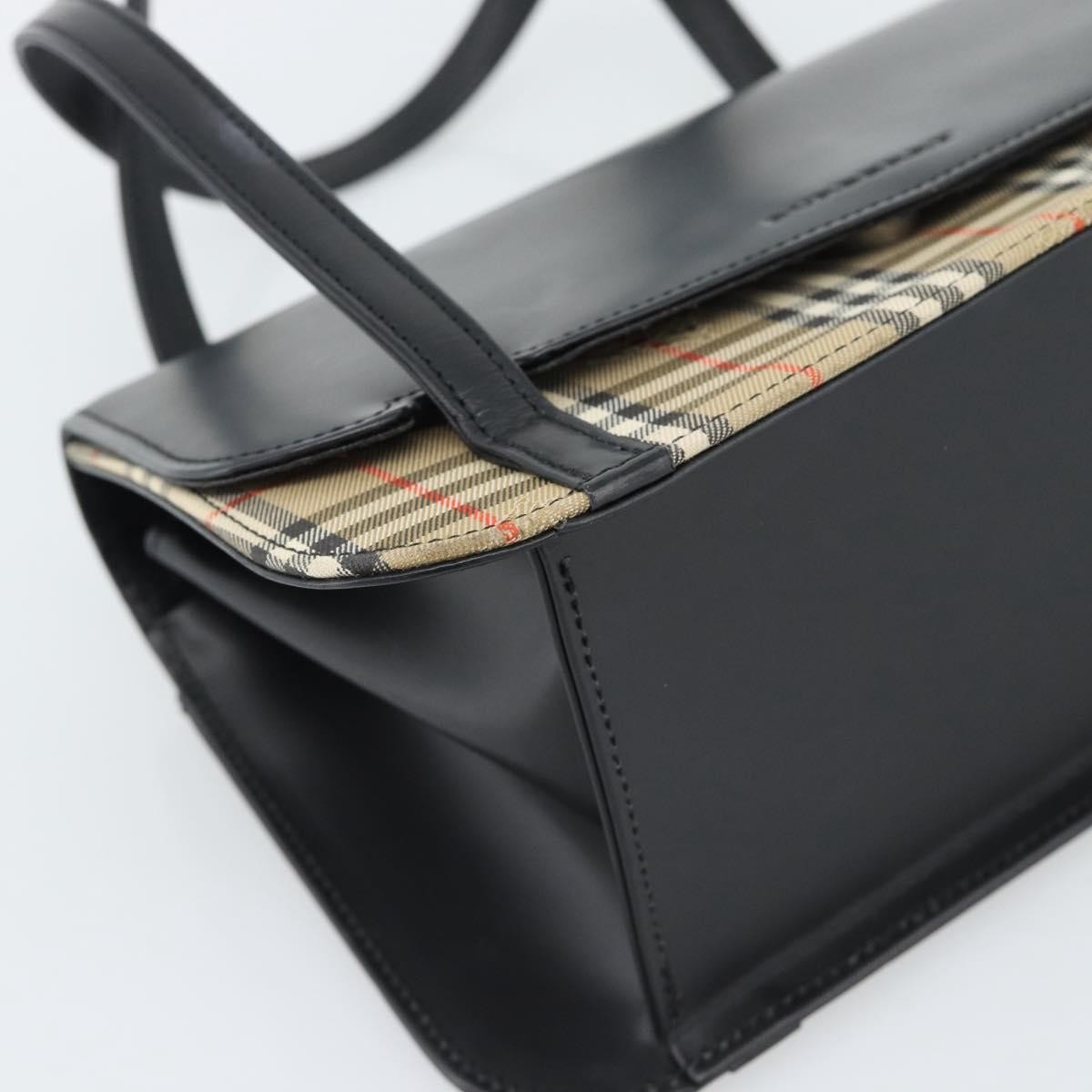 BURBERRY Nova Check Hand Bag Canvas Leather Black Silver Auth mr2783