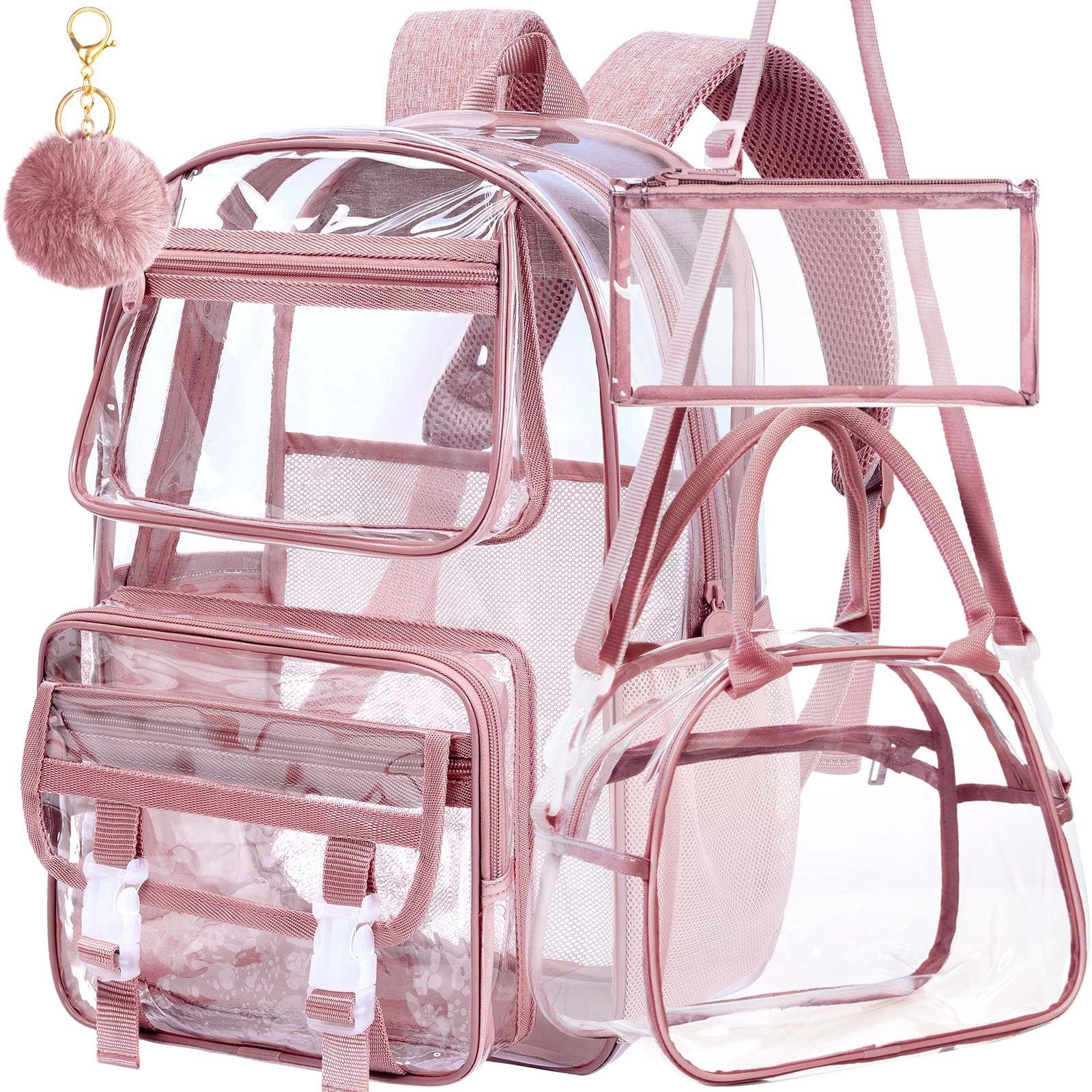 Clear Backpack Heavy Duty, 3PCS Girls See Through School Bag Set, Cute Transp…