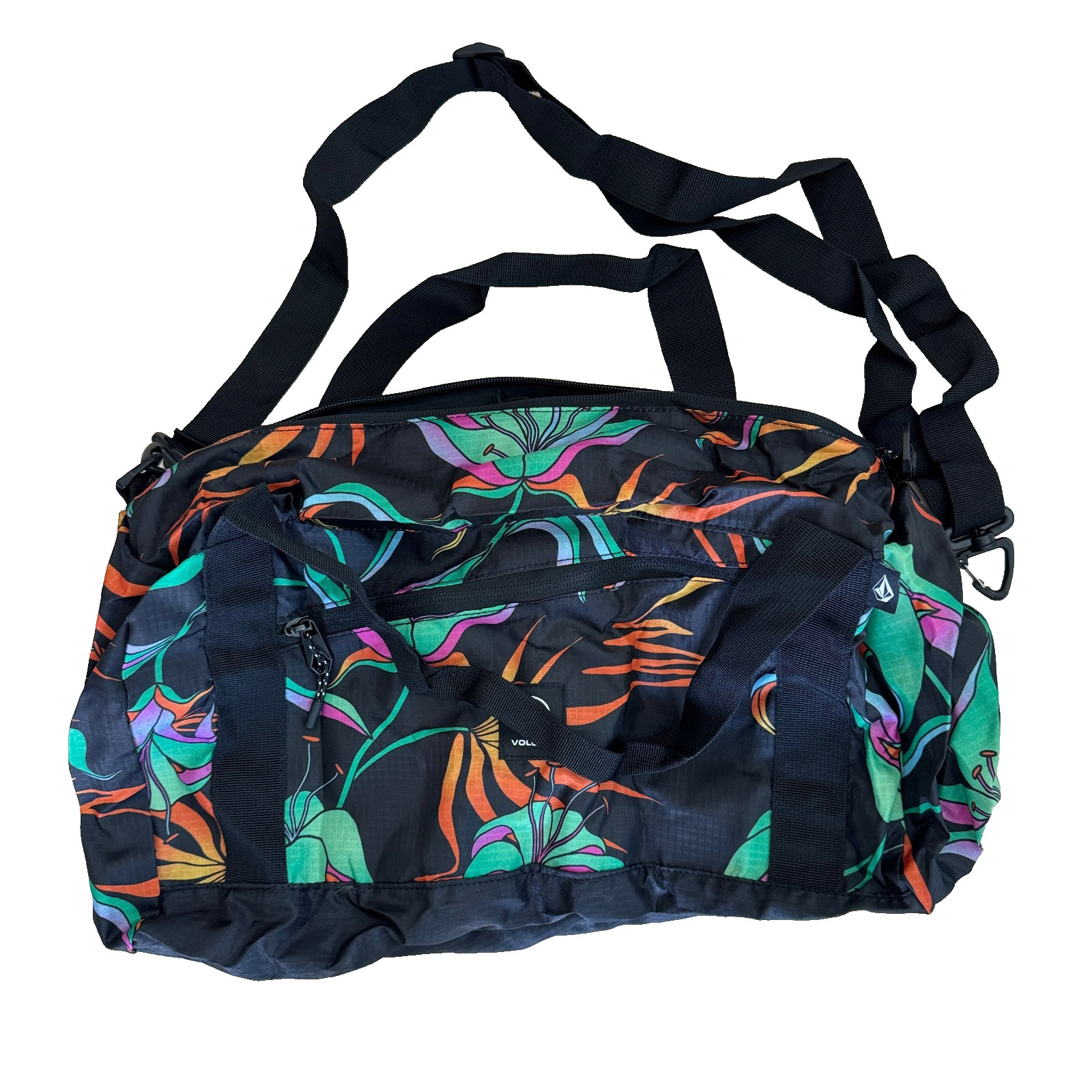 Volcom Packable Duffel Bag Black Streetwear Travel Gym Lightweight 10 X 18 X 10