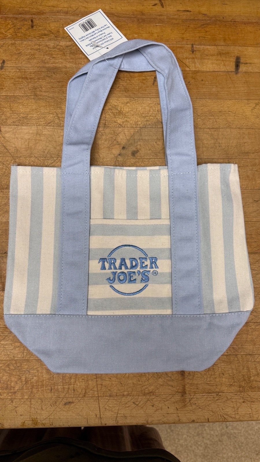 Trader Joes Pastel Stripped Mini Tote Bag Blue New