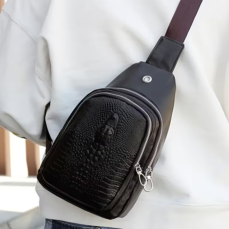 Men’s Crocodile Pattern Chest Bag Trendy Fashion Casual Shoulder Messenger Bag