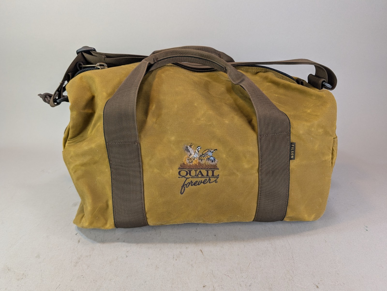 FILSON Small Field Duffel Bag Tin Cloth Khaki Quail Forever