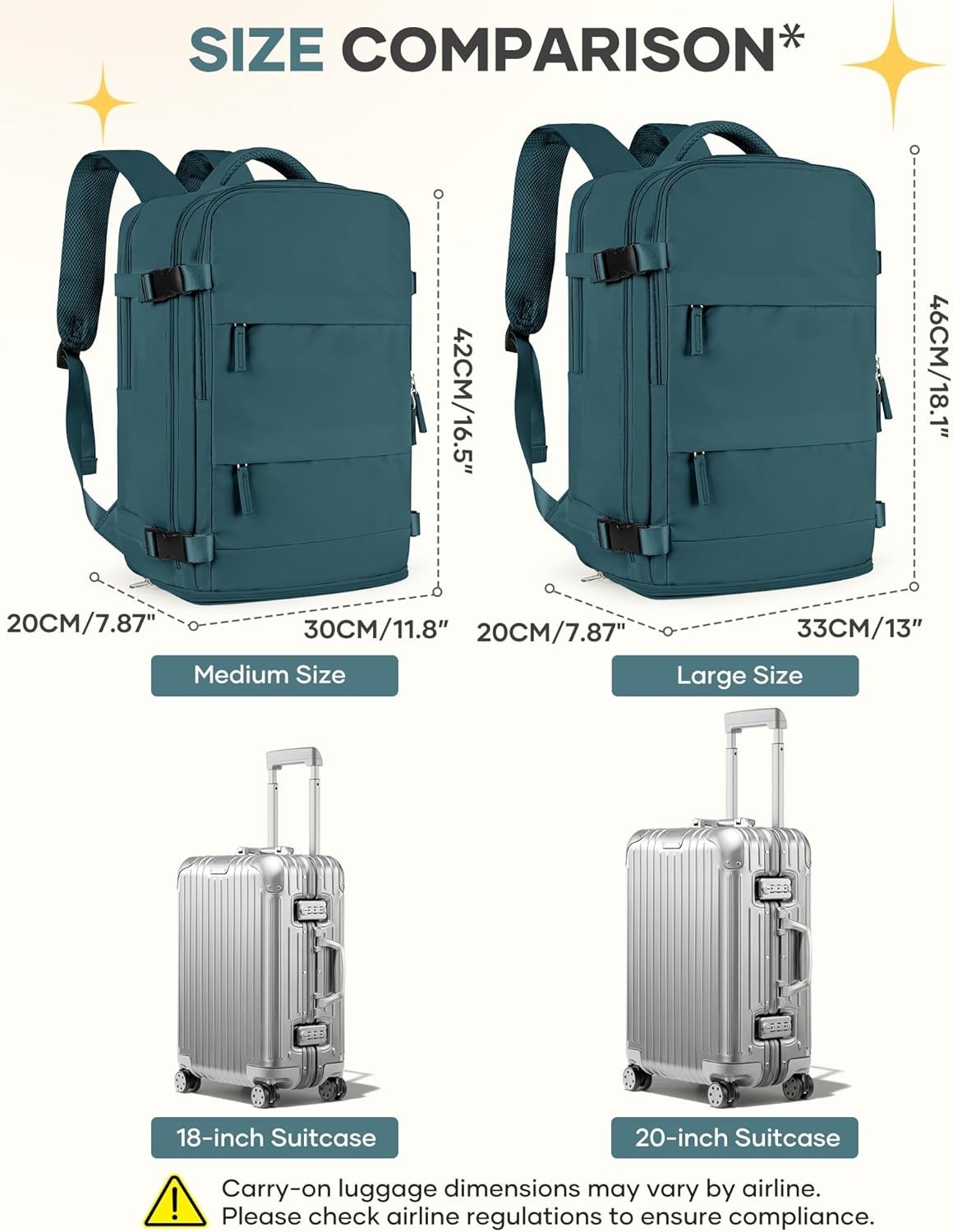 coofay Travel Backpack Airline Approved Carry On Waterproof Hiking Bag – Blue