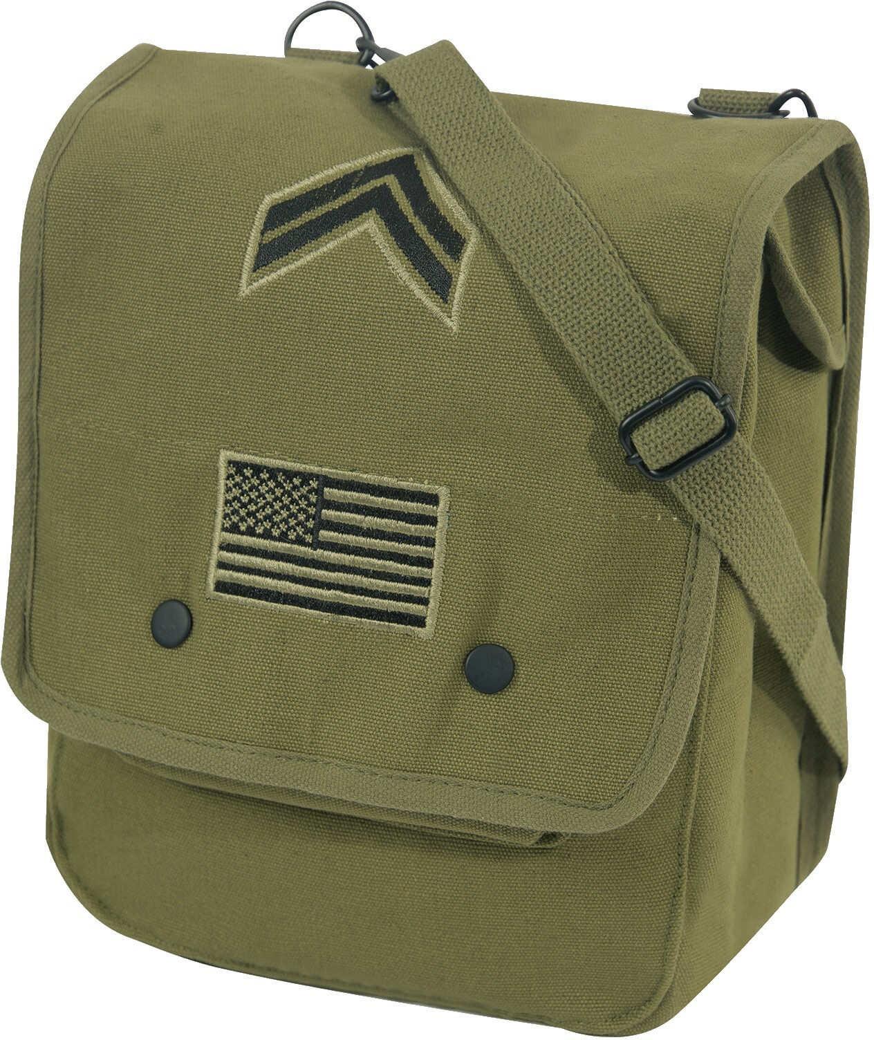 Olive Drab Heavyweight Canvas Map Case Shoulder Bag with Flag & Corporal Patches