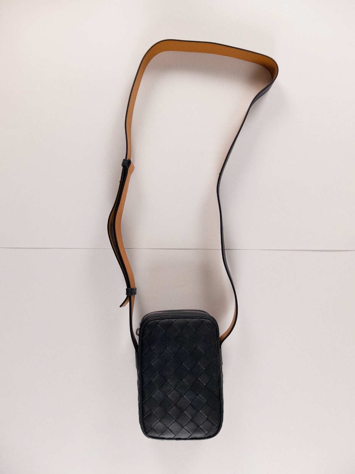 (NO CUSTOMS TAX) BOTTEGA VENETA dark blue dual tone leather crossbody mini bag