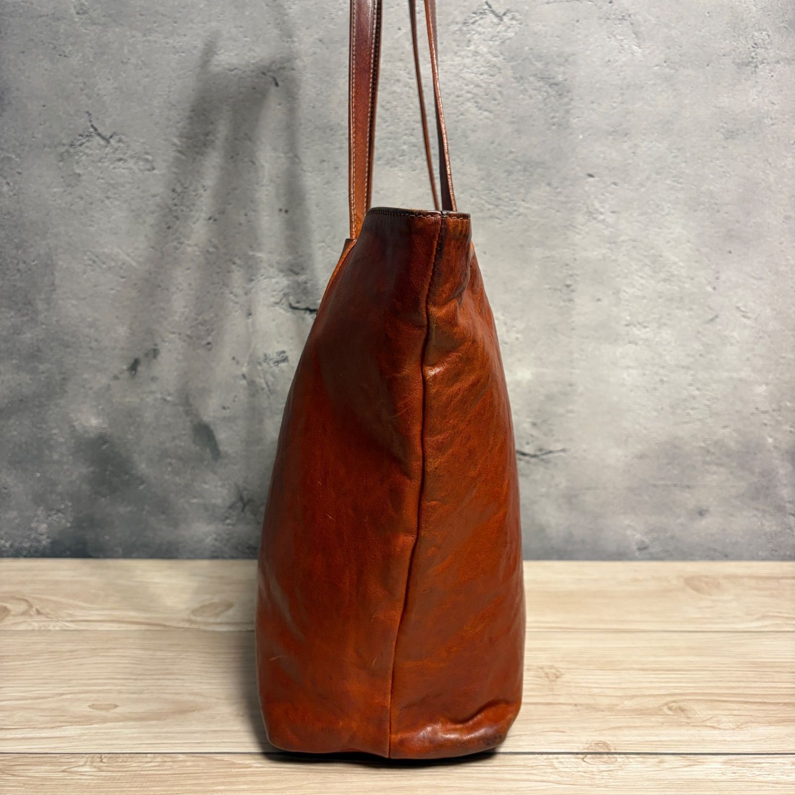 IL BISONTE Leather Tote Bag Brown Genuine Leather Shoulder Bag 26×28cm