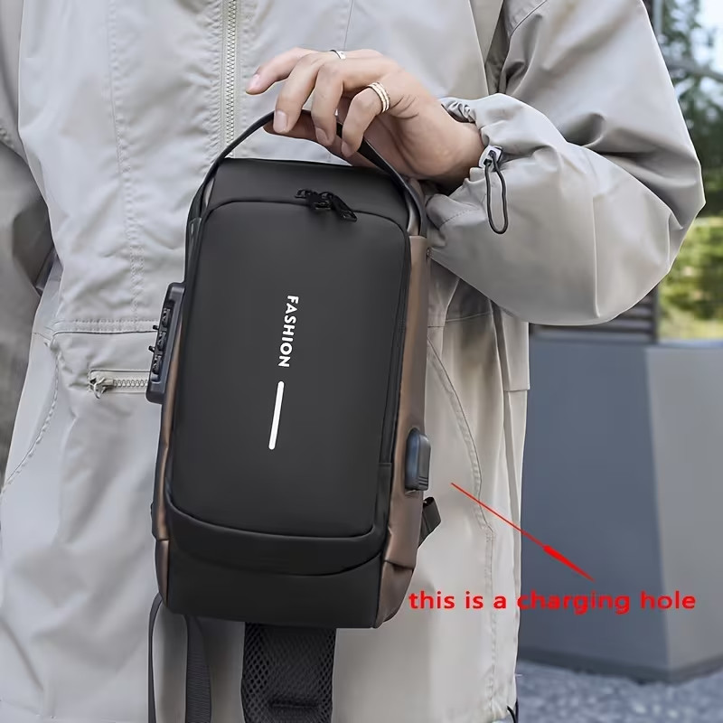 Anti Theft Crossbody Sling Bag Men USB Chest Bag Travel Shoulder Backpack Lock