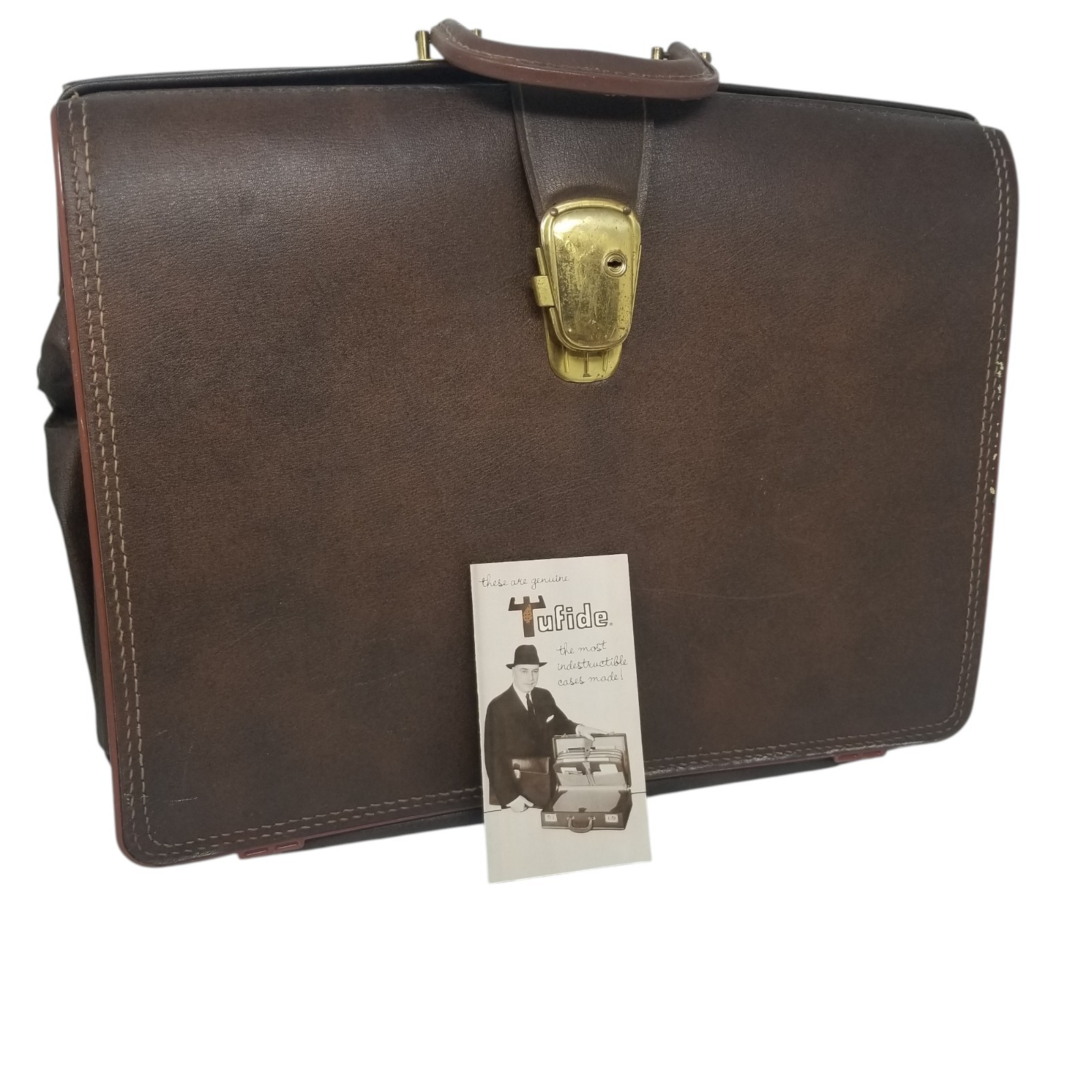 Vtg 1960s Stebco Genuine Tufide Brown Briefcase with Paperwork Hipster Artsy MCM