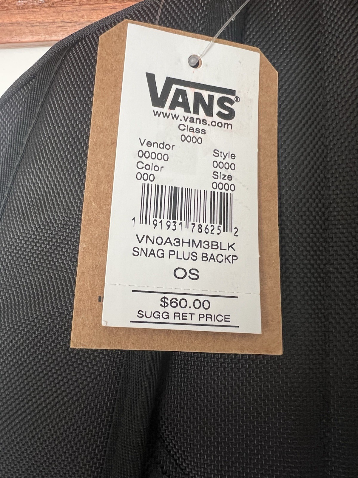 VANS Snag Plus Solid Black Backpack School Work Travel