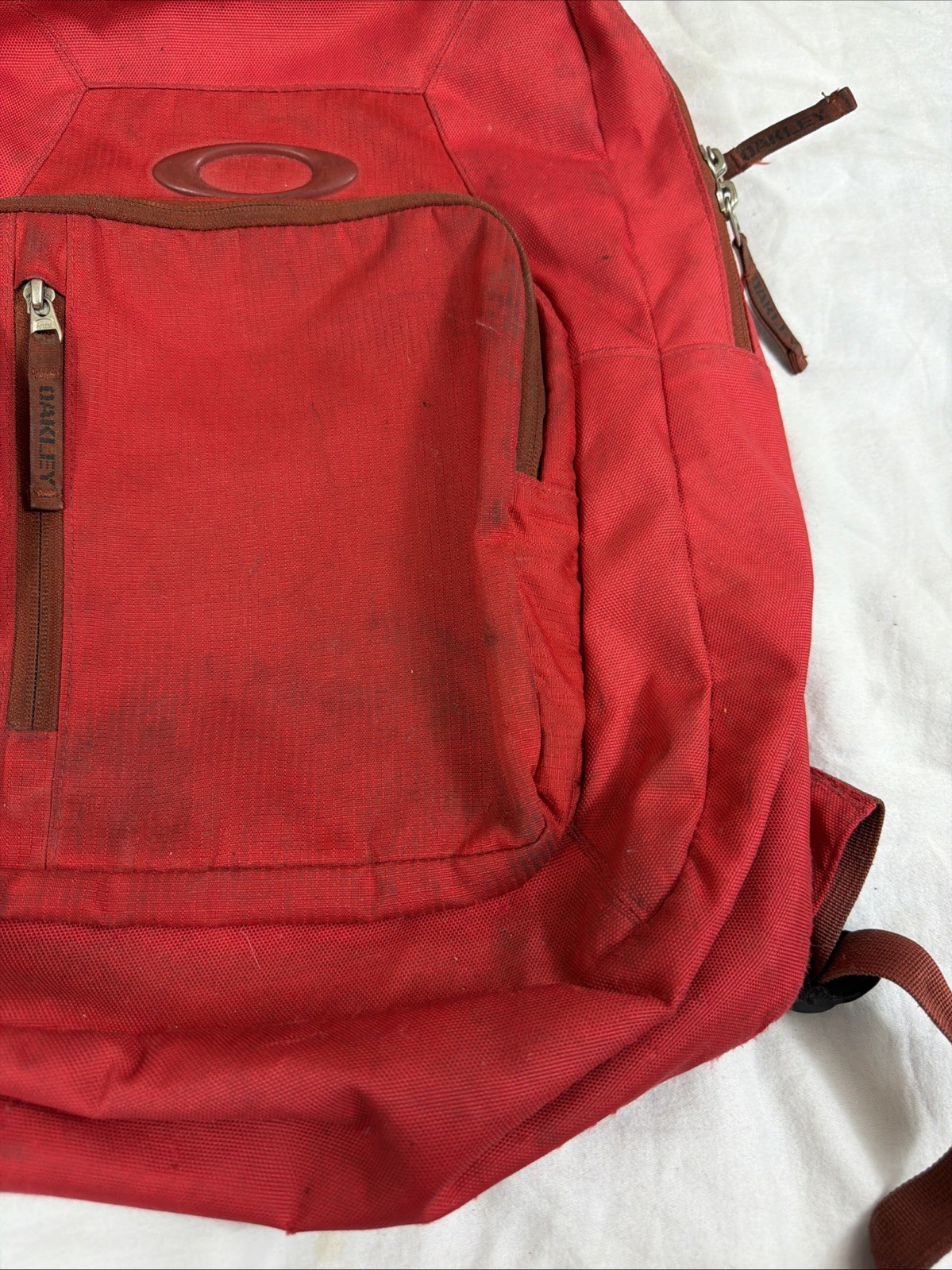 Oakley Works Backpack Ripstop Utility Pockets Software Red Thrash Stained