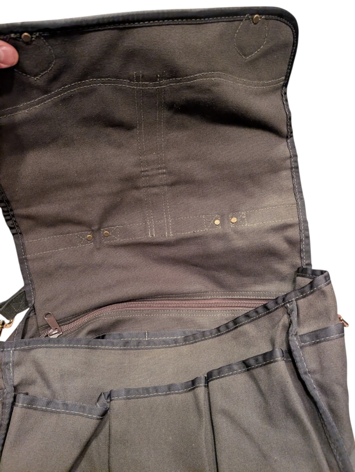 Duluth Pack Messenger Briefcase Olive Canvas Brown Leather Made USA Commuter Bag