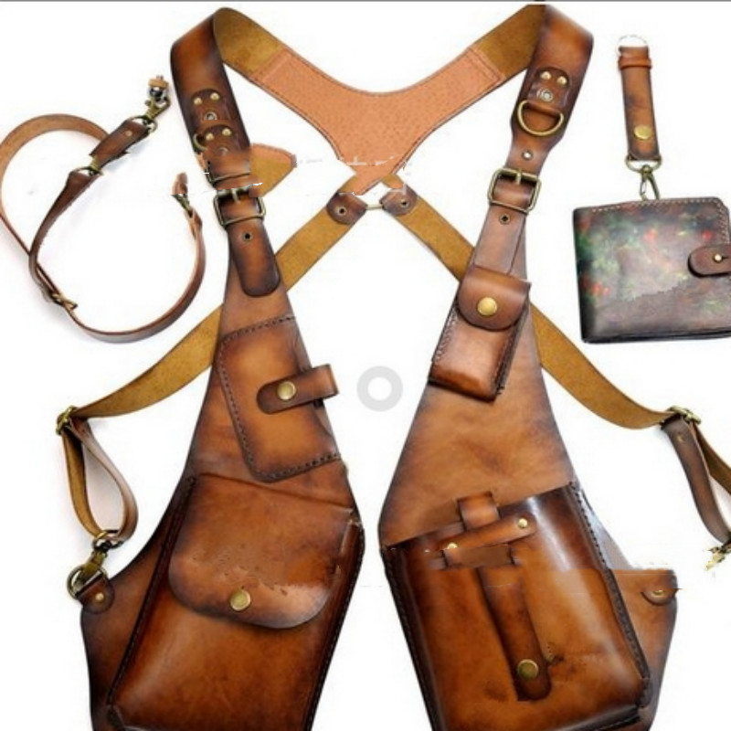 Mens Retro PU Leather Underarm Shoulder Holster Bag Outdoor Phone Pocket Wallet