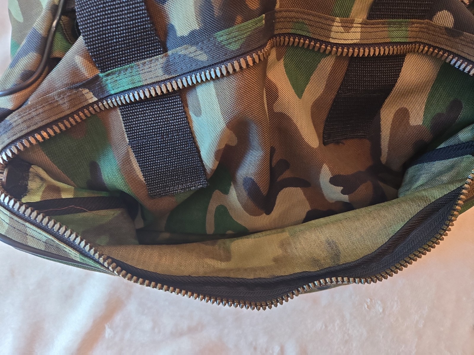 Vintage Camo Winchester Duffle Bag Single YKK Zipper Med Size 21x14x14” One Tear