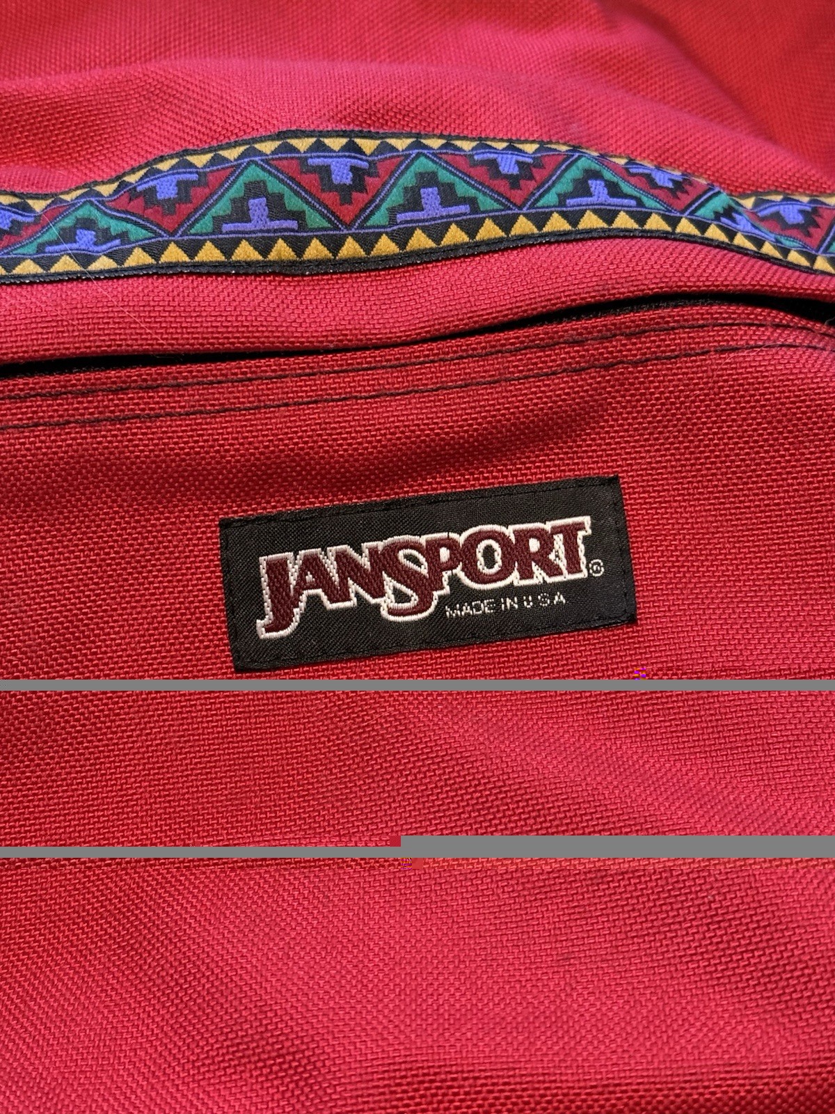 Vintage JanSport Backpack Red Aztec Suede Bottom Made in USA Classic Pack Y2K