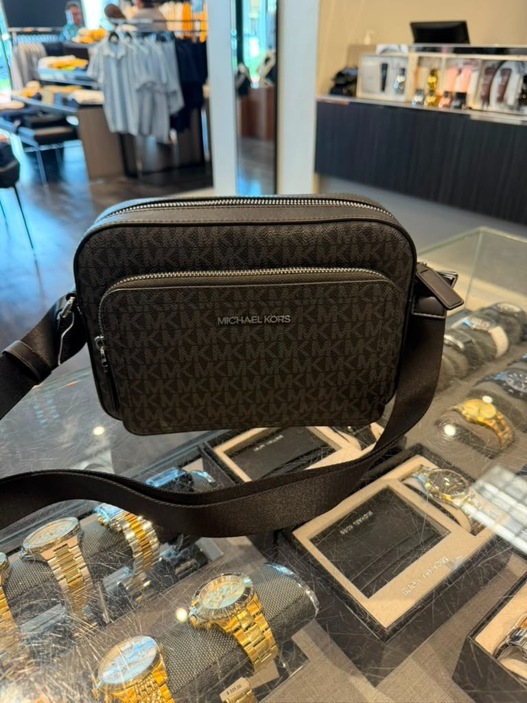 Michael Kors Cooper Men Signature Logo EW Utility Crossbody Flight Bag Black
