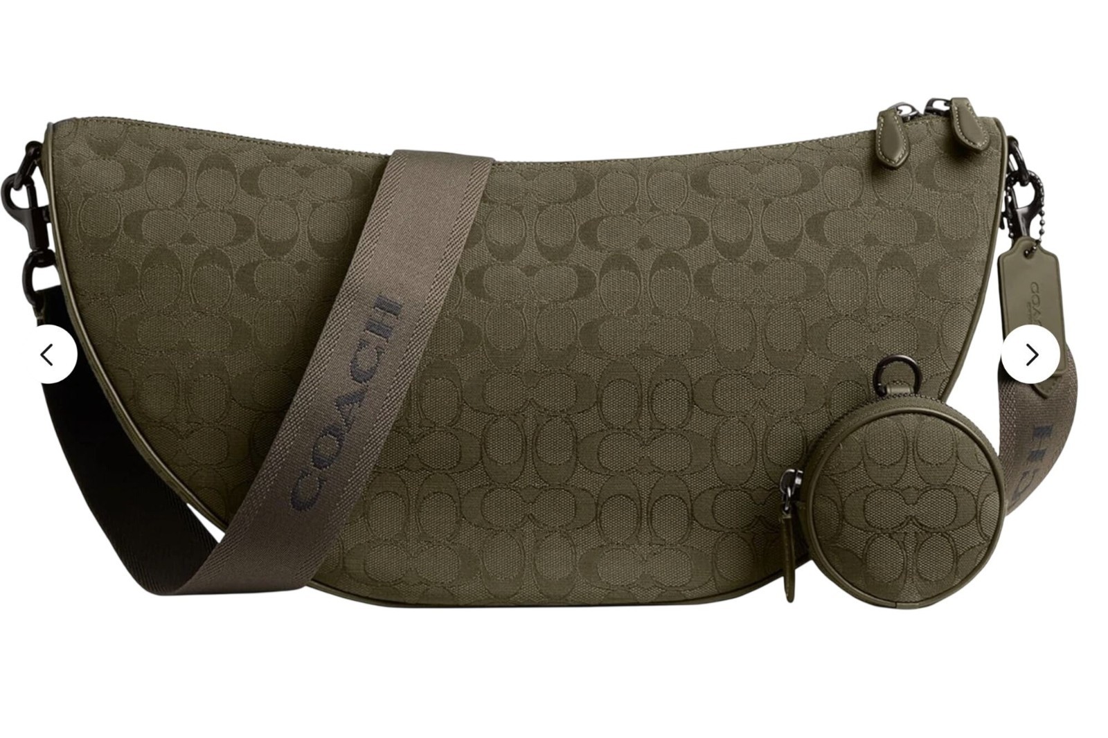 Coach Mens Hall Soft Sling Bag 45 Signature Jacquard Olive Drab Army Green NEW