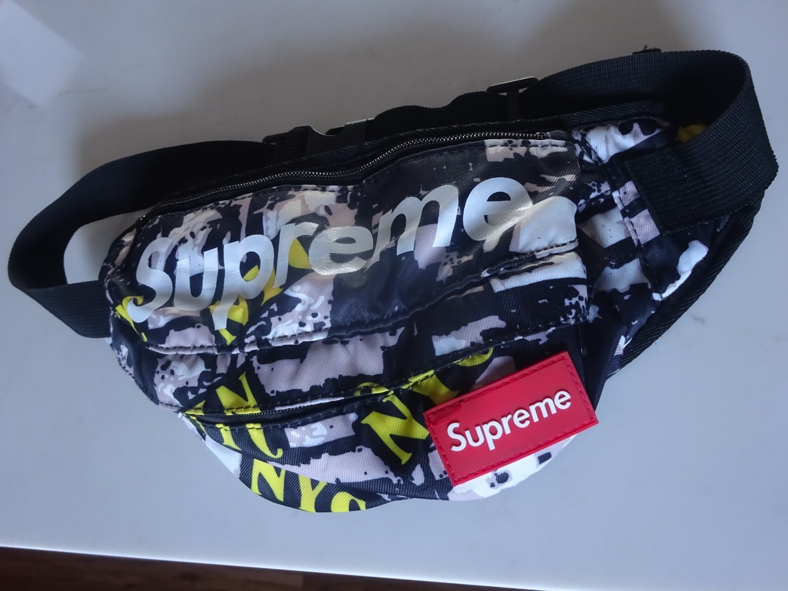 SUPREME FANNY PACK WAIST POUCH BLACK WHITE W YELLOW NYC