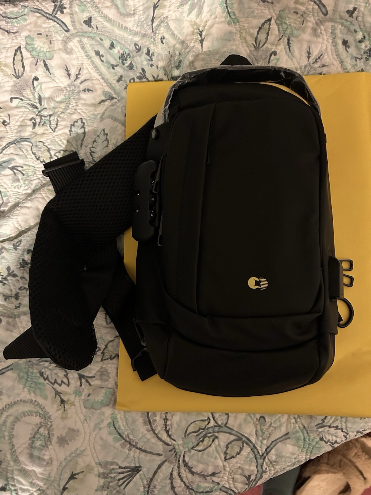 Black Crossbody Bag for Men with USB Charging Port and Multiple Compartments