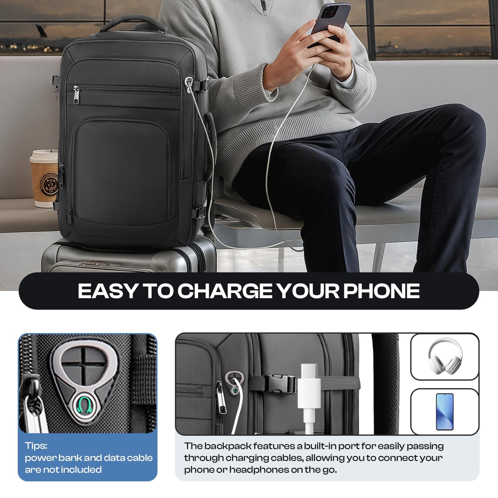 Roomy Travel Backpack,Expandable 40L-50L Carry On Backpack For 17.3″ Laptop