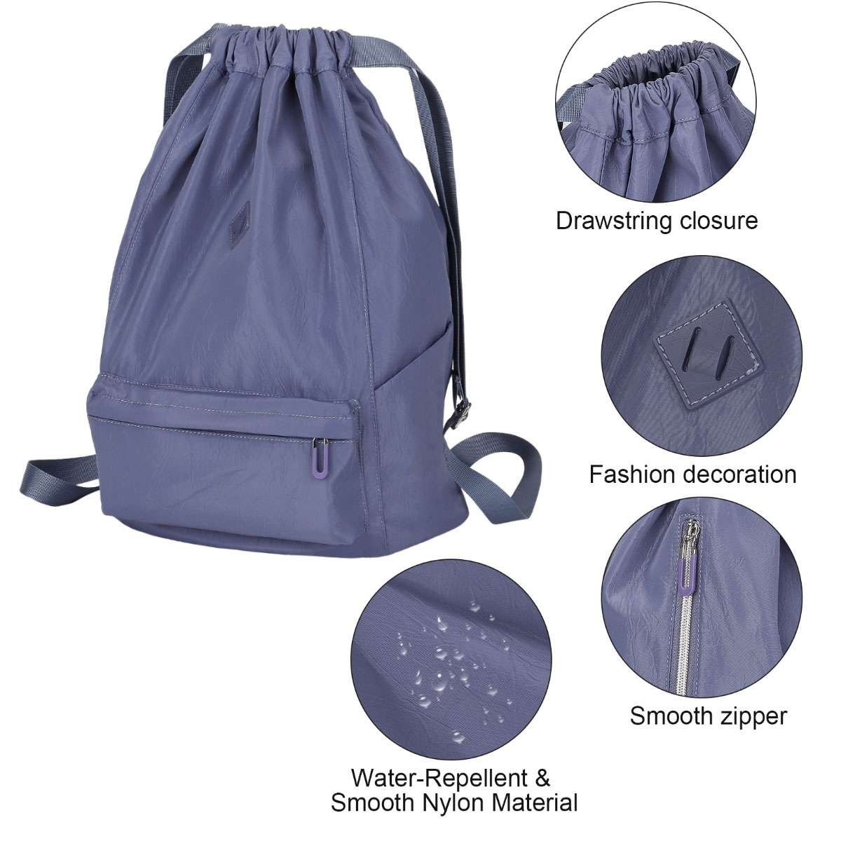 Drawstring Bag Waterproof Lightweight Sports Backpack Pocket For Travel School
