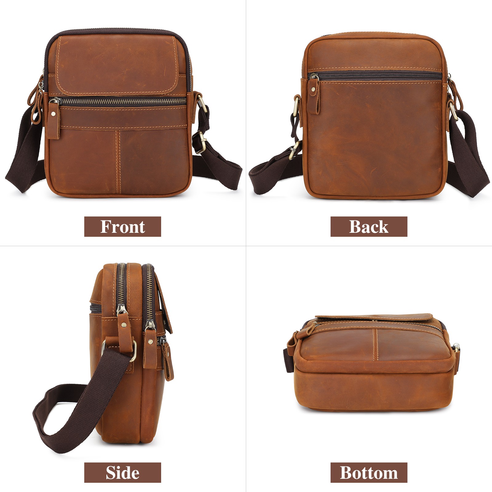 Men Genuine Leather Small Messenger Bag Crossbody Shoulder Bag Vintage Satchel