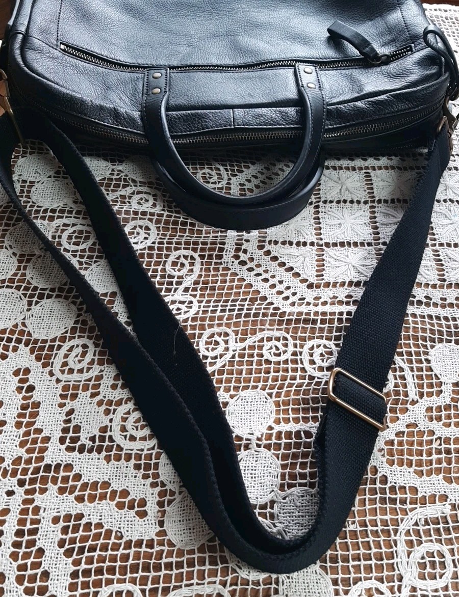 Fossil Men’s Haskell Black Leather Briefcase Business Attache 16.5″X4″X12.5″ NEW