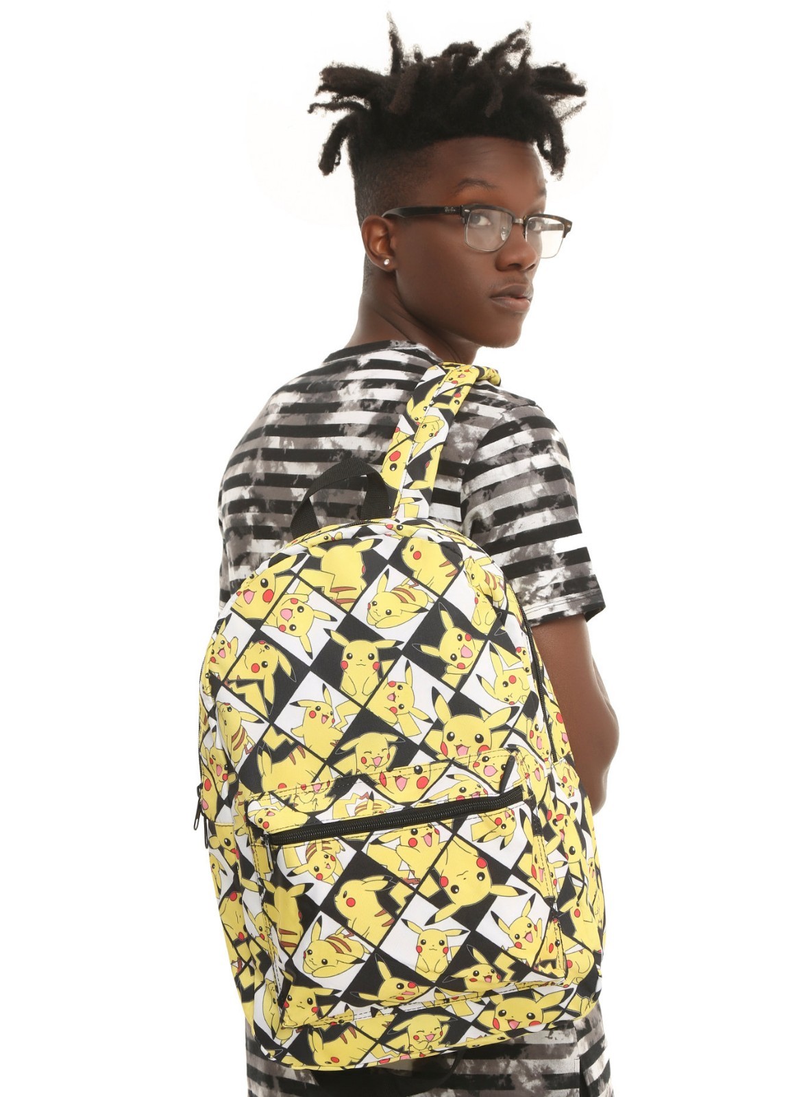 Pokemon Pikachu Checkered Black, Yellow & White 17″ Backpack NWT!