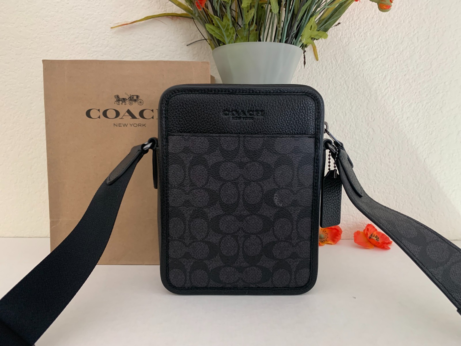 NWT COACH CTA78 Sullivan Crossbody In Signature Canvas & Leather Charcoal Black