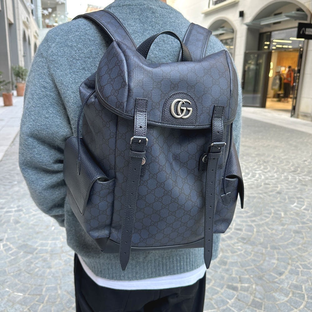 GUCCI Ophidia GG Supreme Canvas Backpack Navy Blue 598140
